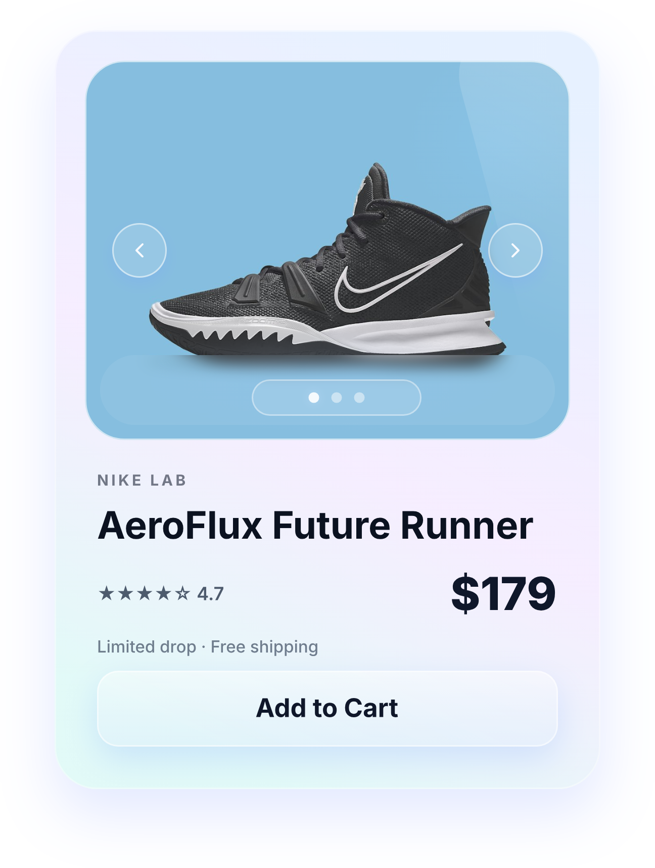 Glassmorphism shoe product card